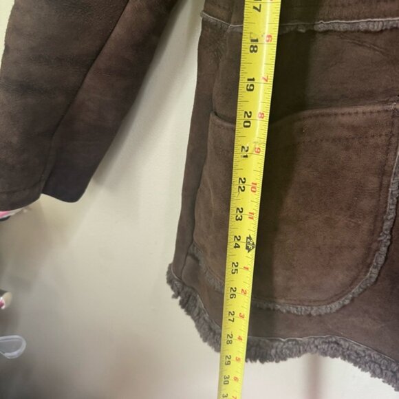 Peter Pan Canada Vintage 90s Shearling Leather Fur Short Coat Jacket Brown Warm - Picture 16 of 16